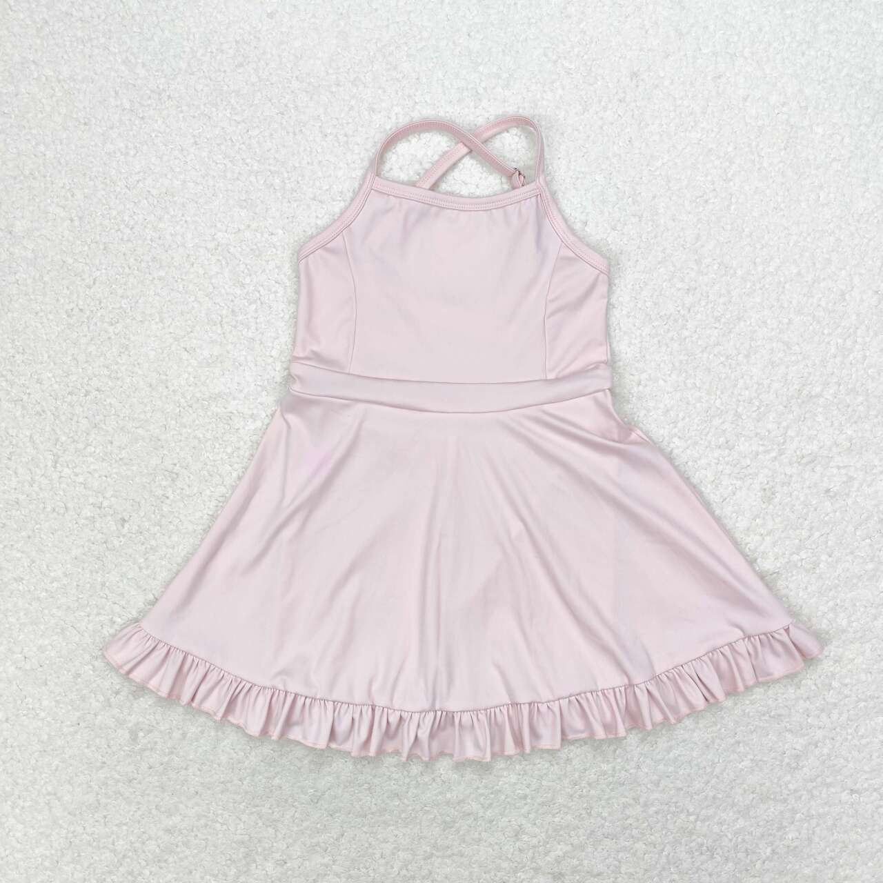 S0443 Pink Color Girls Knee Length Shorts Athletic Dress 1 Pieces Swimsuits