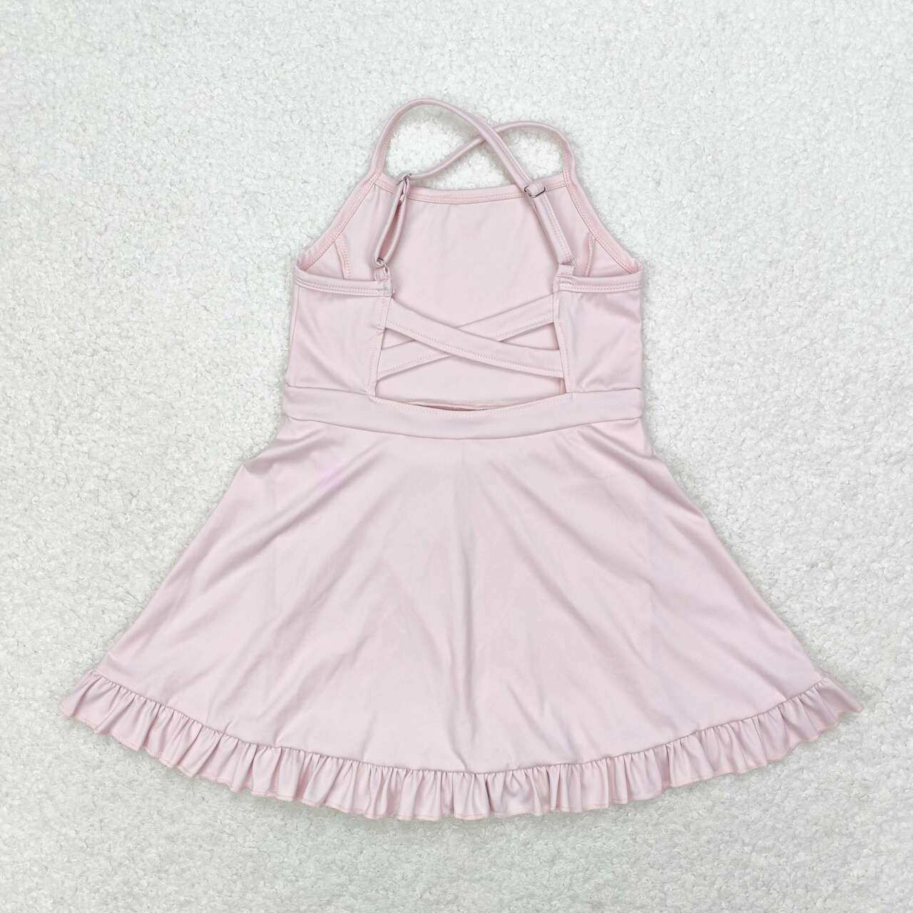 S0443 Pink Color Girls Knee Length Shorts Athletic Dress 1 Pieces Swimsuits