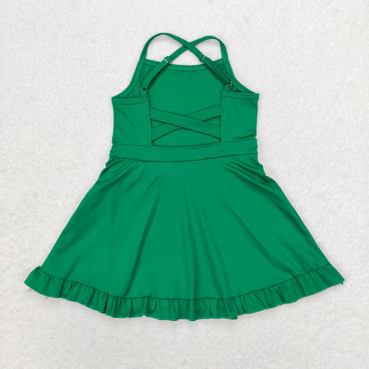 S0444 Green Color Girls Knee Length Shorts Athletic Dress 1 Pieces Swimsuits