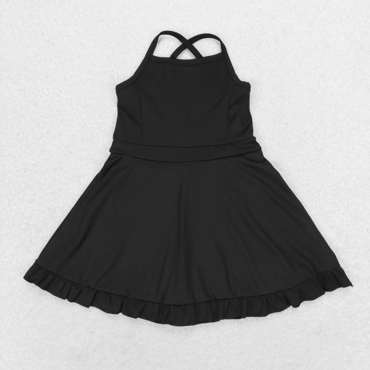 S0446 Black Color Girls Knee Length Shorts Sports Dress 1 Pieces Swimsuits