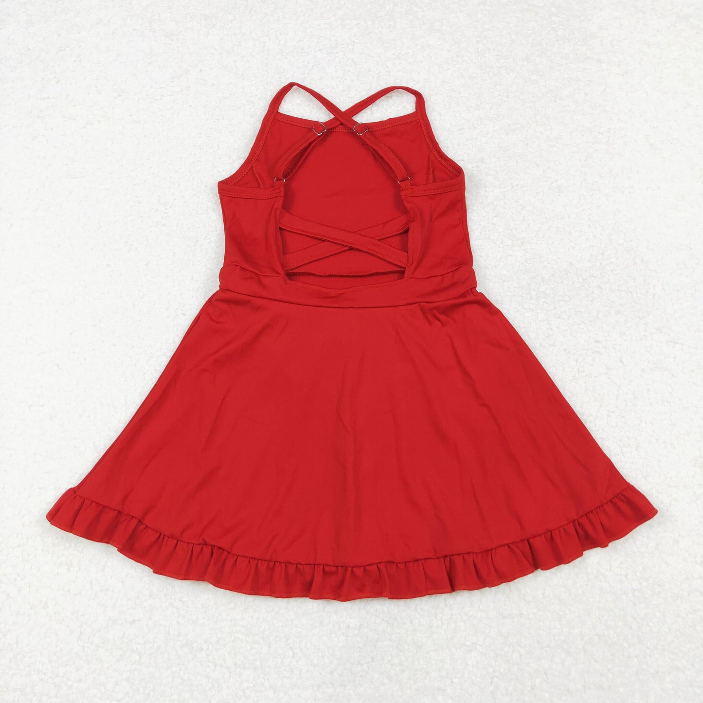 S0453 Red Color Girls Knee Length Shorts Athletic Dress 1 Pieces Swimsuits