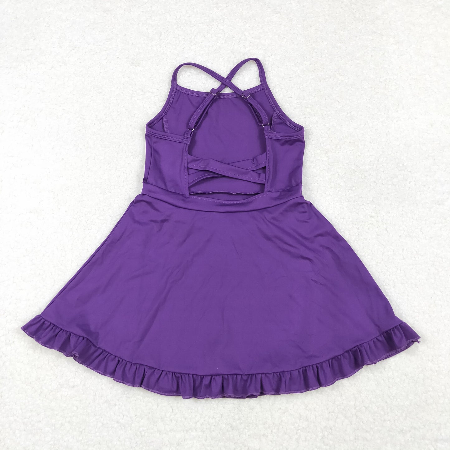 S0454 Purple Color Girls Knee Length Shorts Athletic Dress 1 Pieces Swimsuits