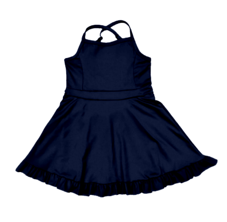 (Pre-order)S0456 Navy Color Girls Knee Length Shorts Athletic Dress 1 Pieces Swimsuits