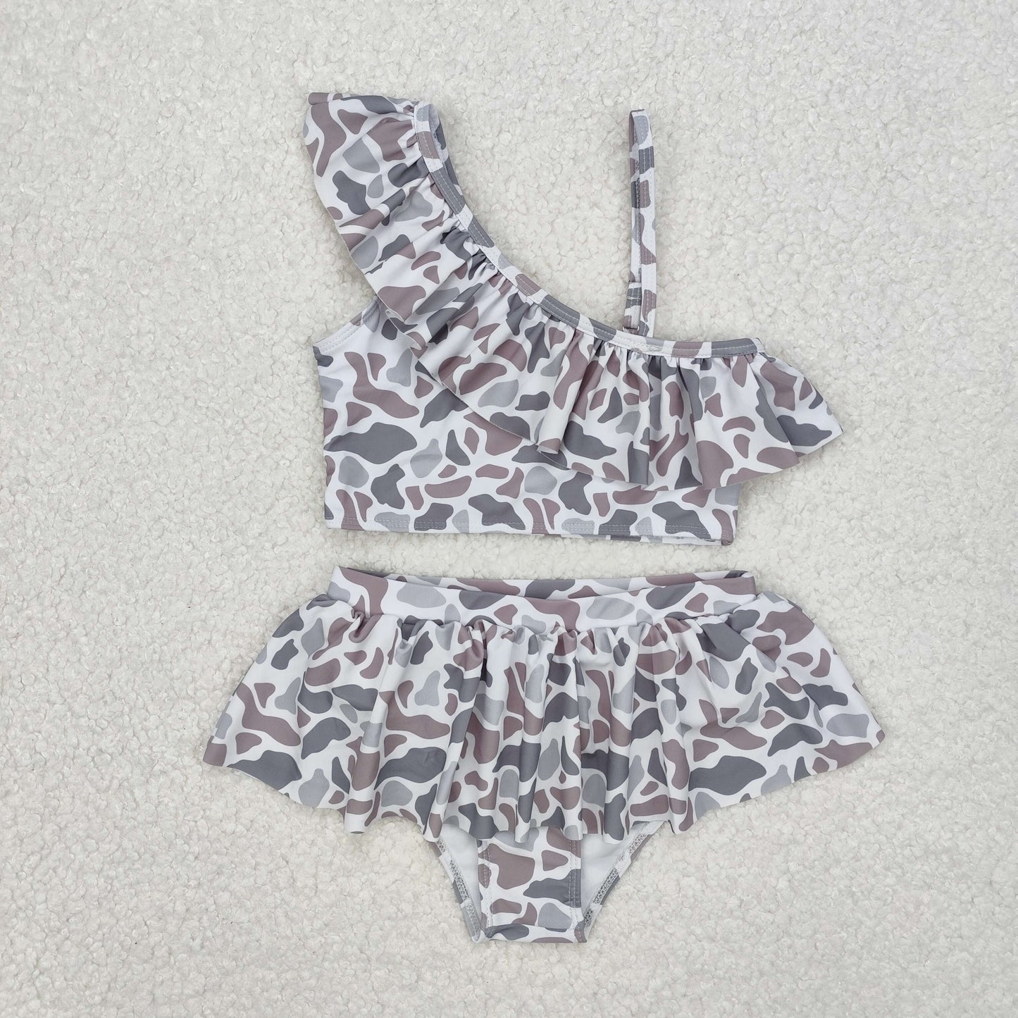 Grey Camo Print Family Matching Swimsuits