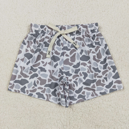 S0458  Grey Camo Print Boys Summer Swim Trunks
