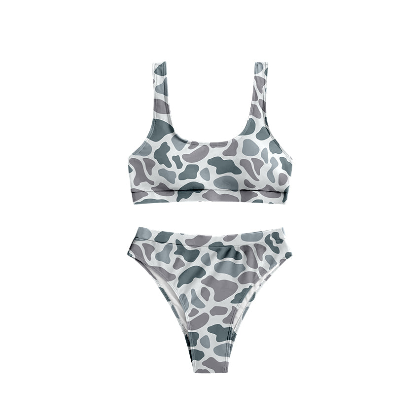 (Pre-order)S0459 Adult Gray Camo Print Woman 2 Pieces Swimsuits