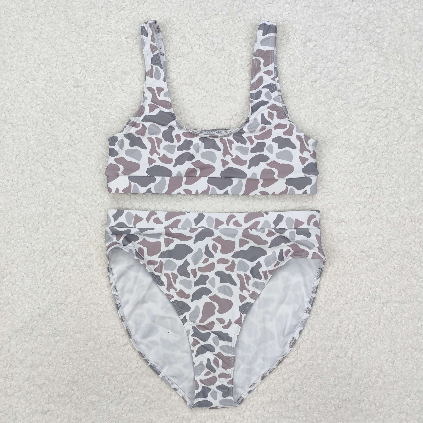 Grey Camo Print Family Matching Swimsuits