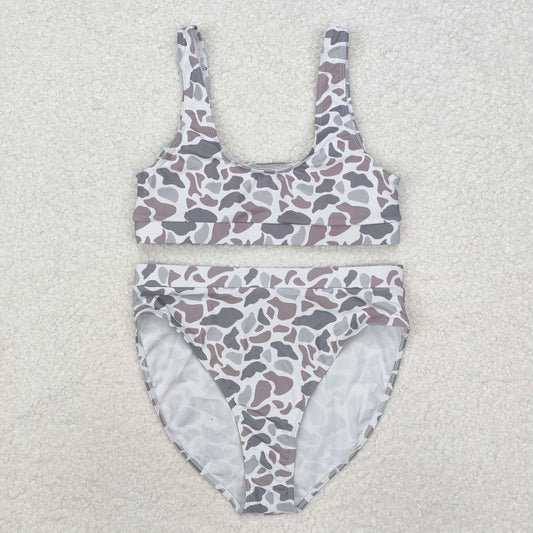 S0459 Adult Grey Camo Print Woman 2 Pieces Swimsuits