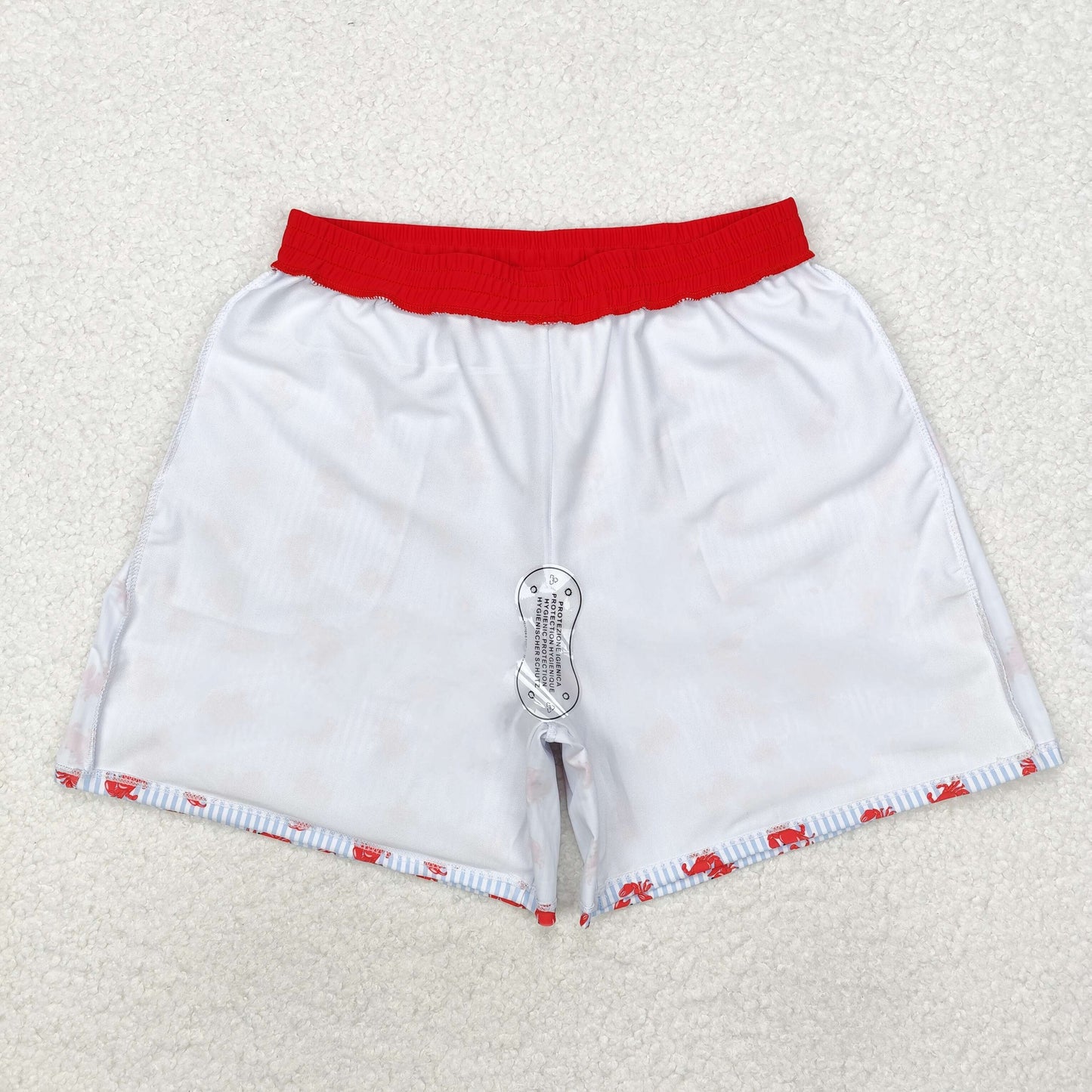 S0464 Adult Red Crab Blue Stripes Print Man Summer Swim Trunks