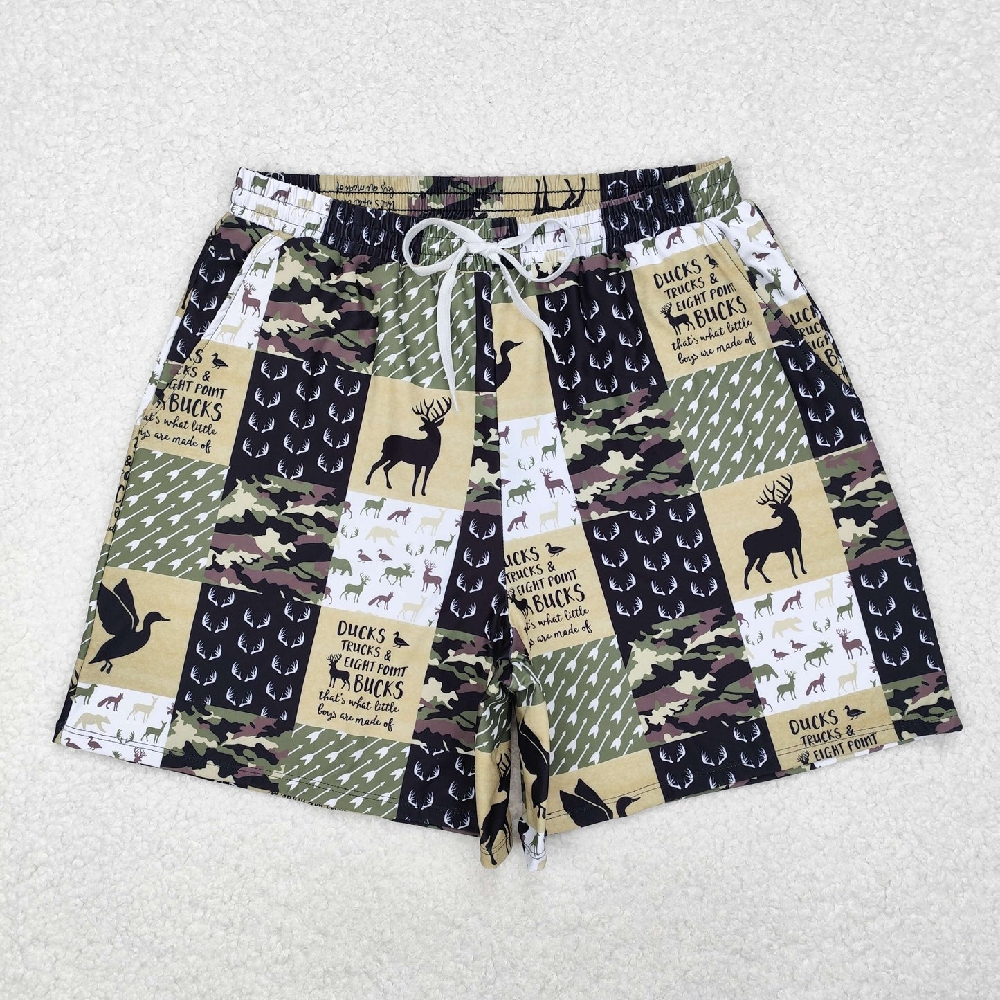 Duck Deer Green Camo Plaid Hunting Print Family Matching Swim Trunks