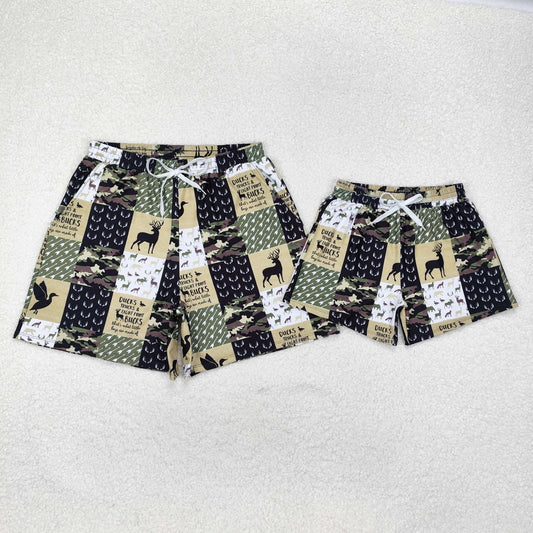 Duck Deer Green Camo Plaid Hunting Print Family Matching Swim Trunks