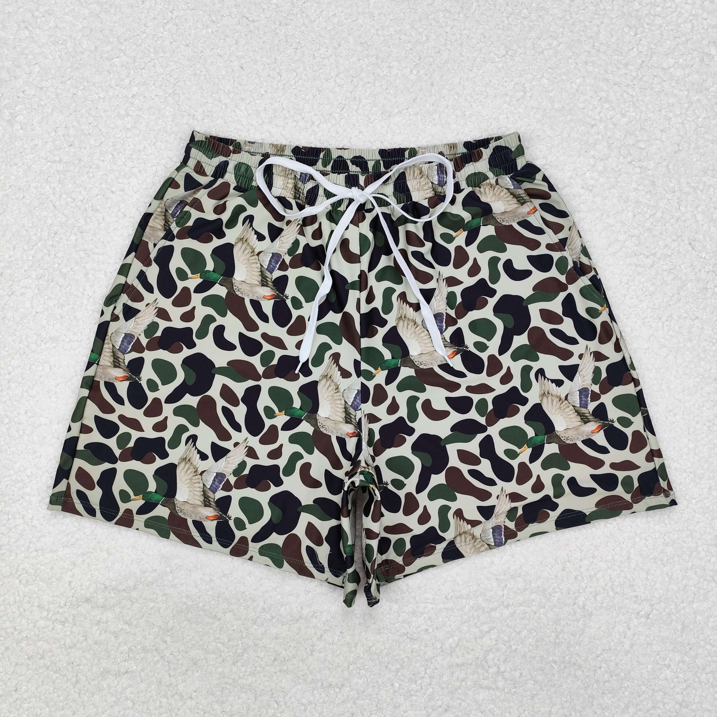 S0468 Adult Duck Green Camo Print Man Swim Trunks