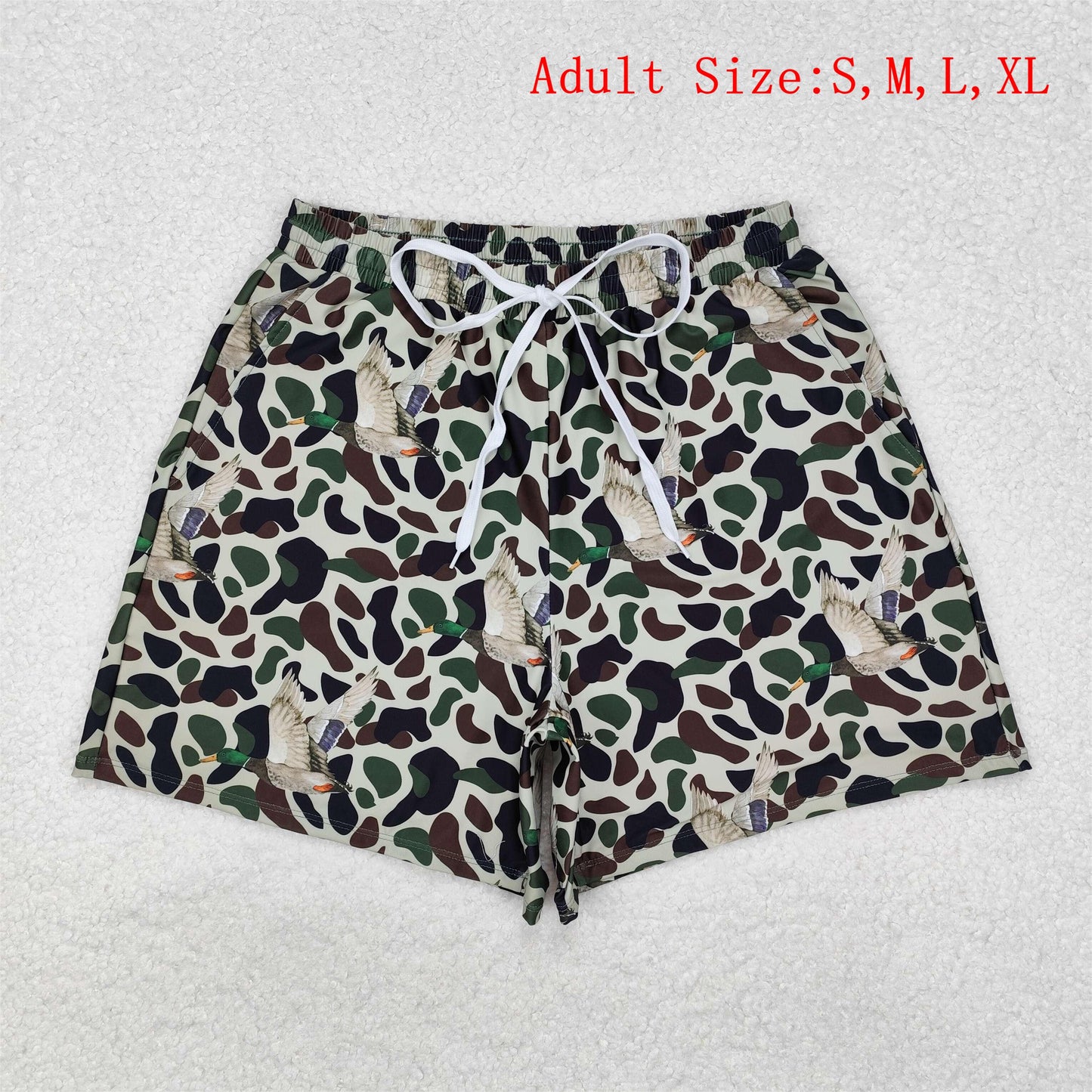 S0468 Adult Duck Green Camo Print Man Swim Trunks