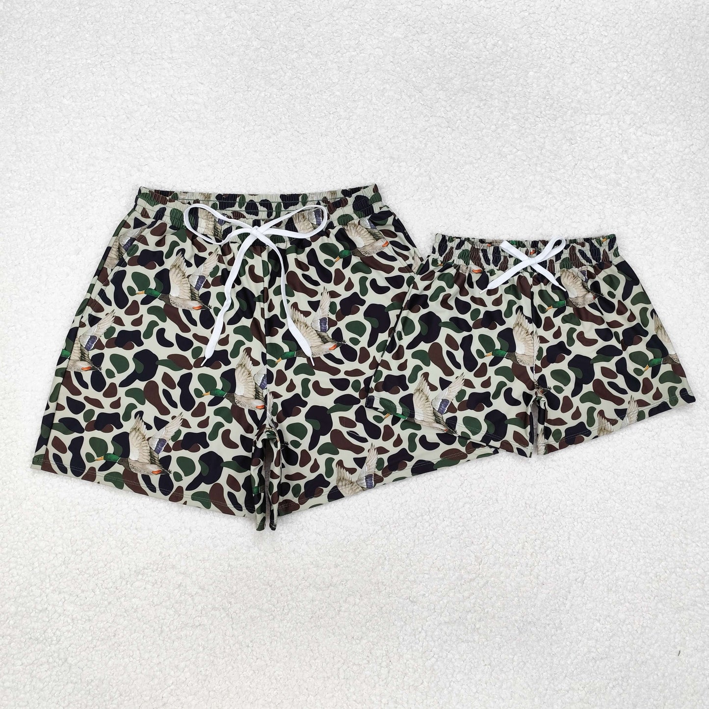 Duck Green Camo Hunting Print Family Matching Swim Trunks