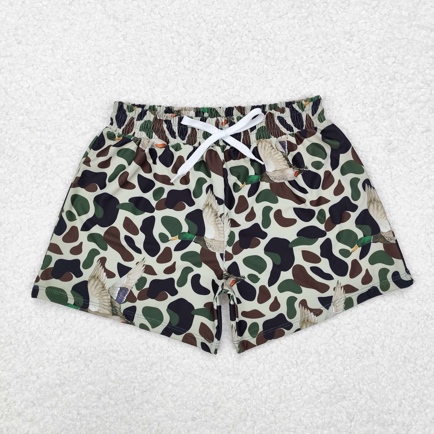 S0469  Duck Green Camo Print Boys Summer Swim Trunks