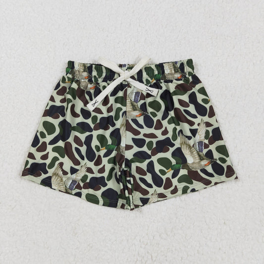 S0469  Duck Green Camo Print Boys Summer Swim Trunks
