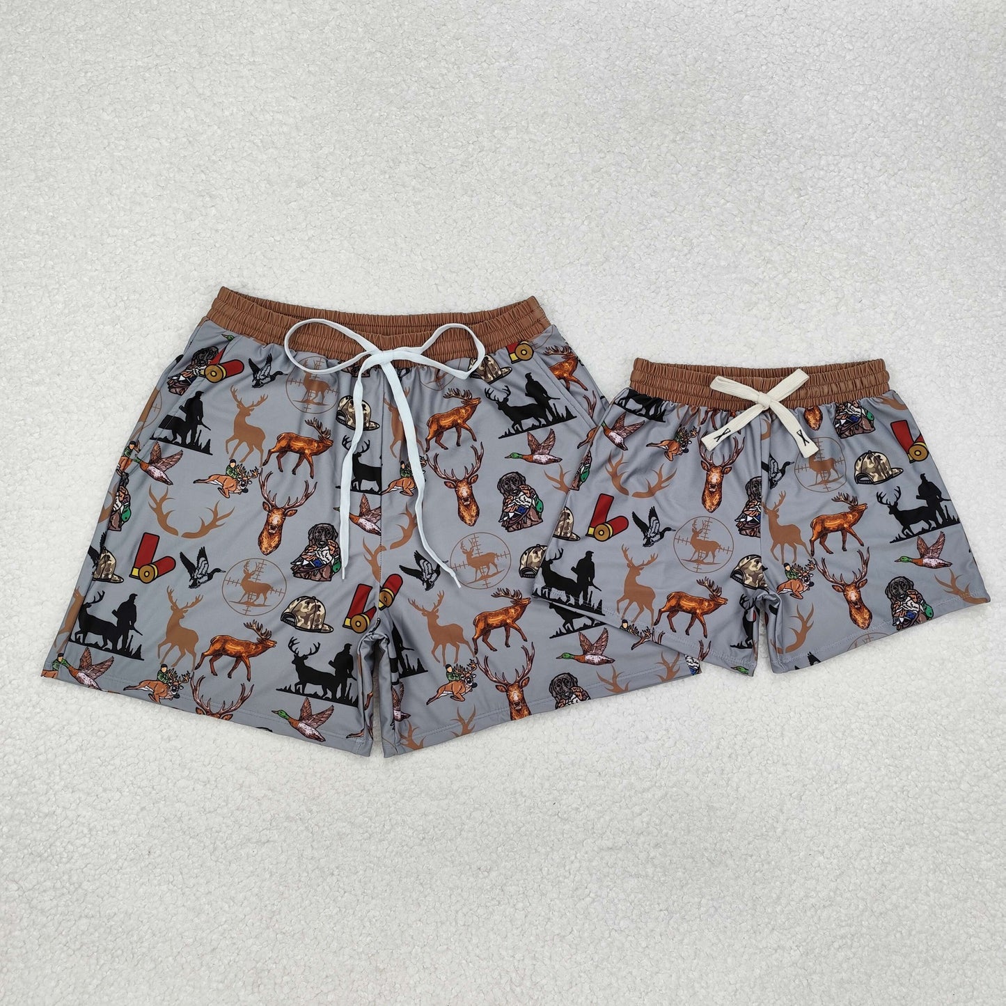 Dog Duck Deer Hunting Print Family Matching Swim Trunks