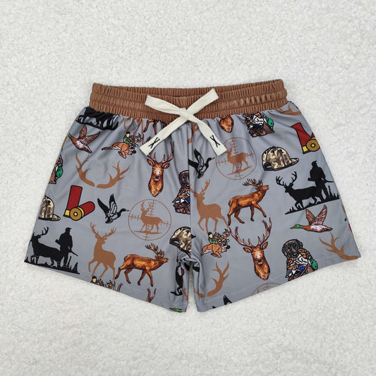 S0471  Dog Duck Deer Hunting Print Boys Summer Swim Trunks