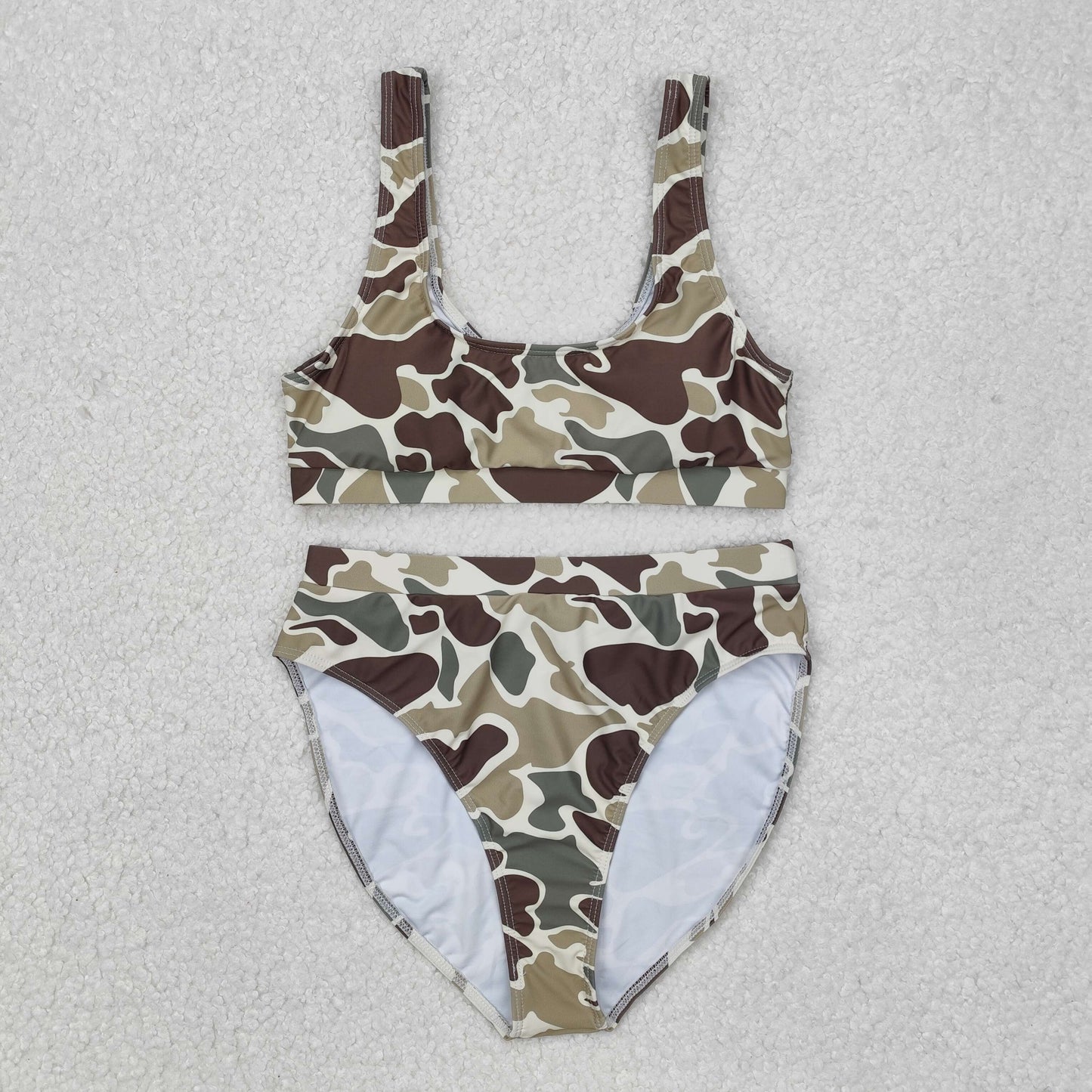 Green Brown Camo Print Family Matching Swimsuits