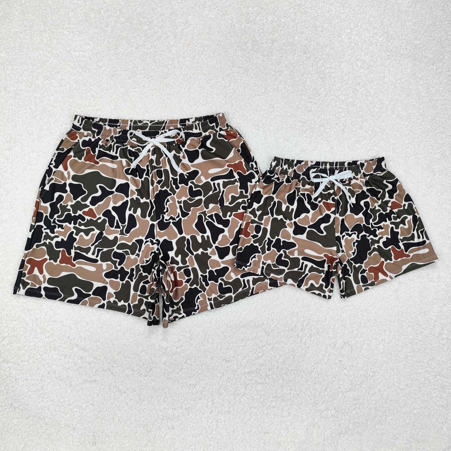 Brown Camo Hunting Print Family Matching Swim Trunks