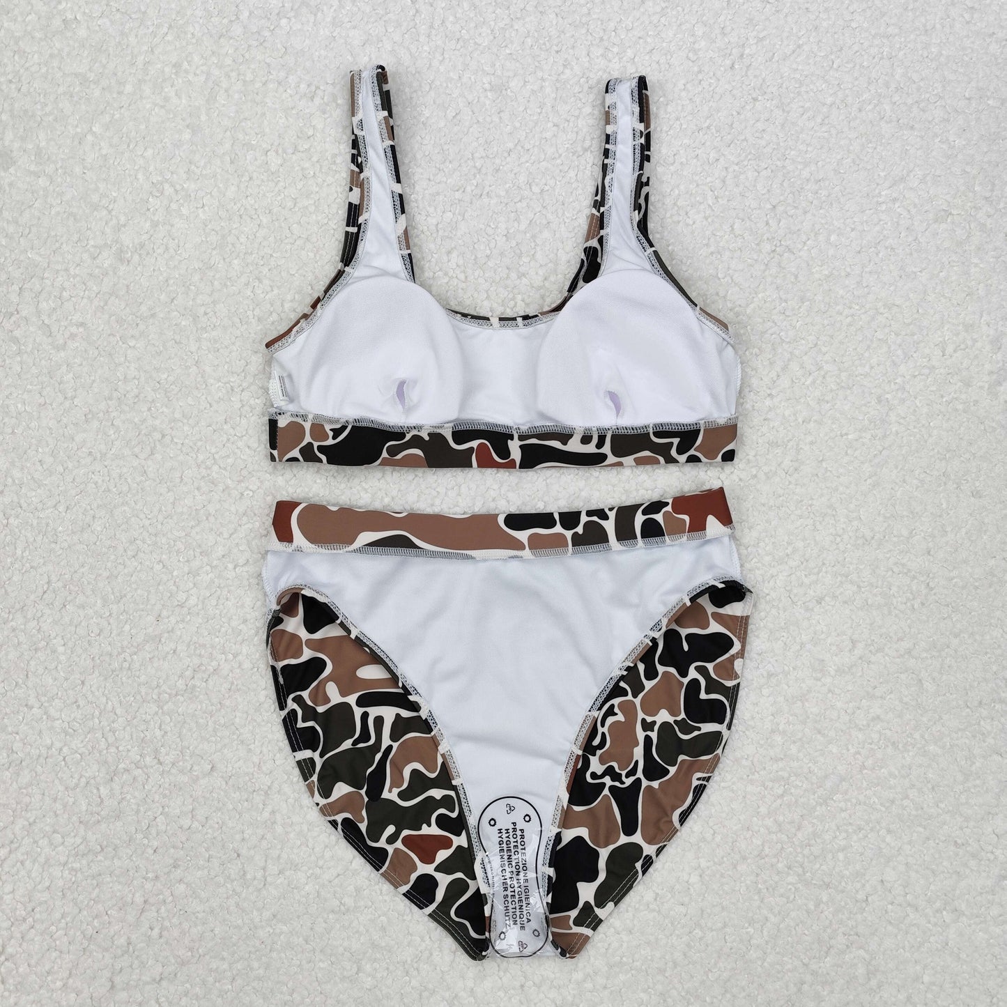 S0480 Adult Dark Brown Camo Print Woman Summer 2 Pieces Swimsuits