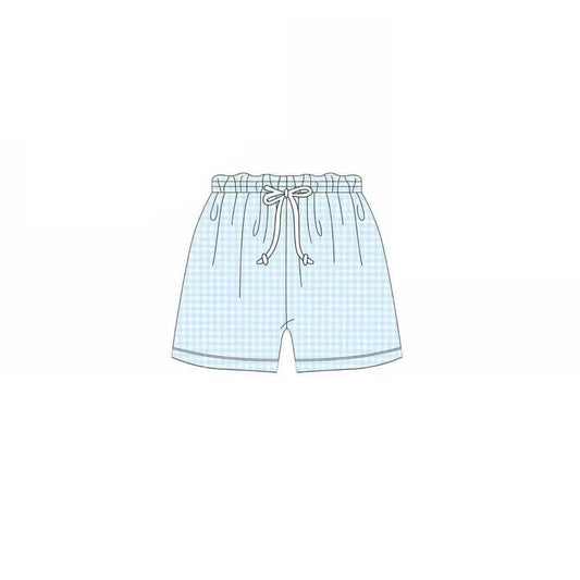 (Pre-order)S0486  Blue Plaid Print Boys Summer Swim Trunks