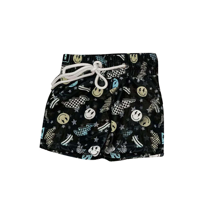 (Pre-order)S0487  Smiling Face Flash Stars Print Boys Summer Swim Trunks