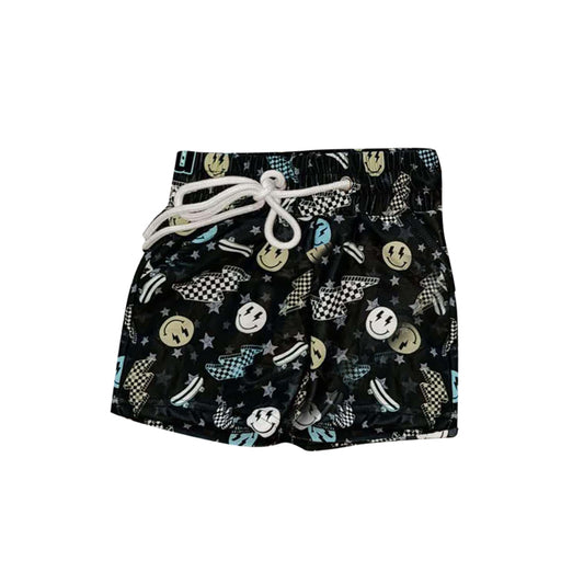 (Pre-order)S0487  Smiling Face Flash Stars Print Boys Summer Swim Trunks