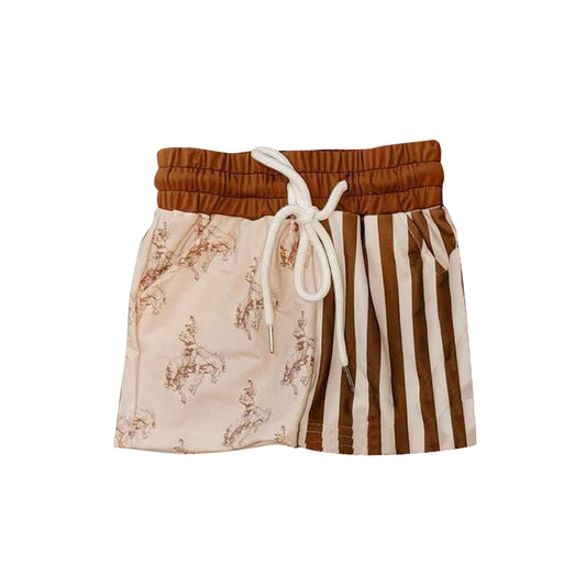 (Pre-order)S0490  Rodeo Stripes Print Boys Summer Swim Trunks