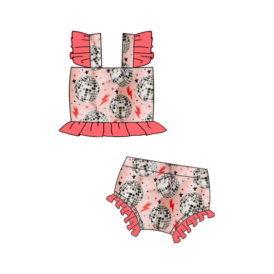 (Pre-order)S0498 Pink Disco Lights Flash Print Girls 2 Pieces Swimsuits