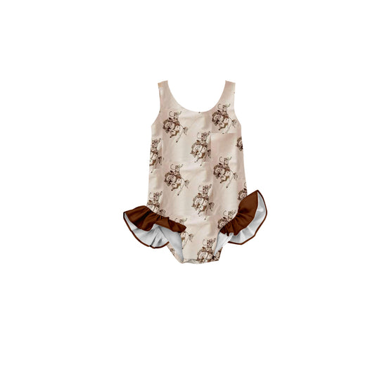 (Pre-order)S0505  Rodeo Brown Print Girls 1 Pieces Swimsuits