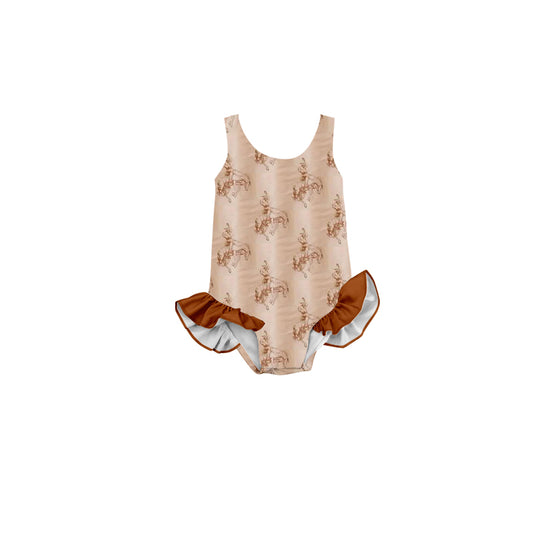 (Pre-order)S0506  Rodeo Print Girls 1 Pieces Swimsuits
