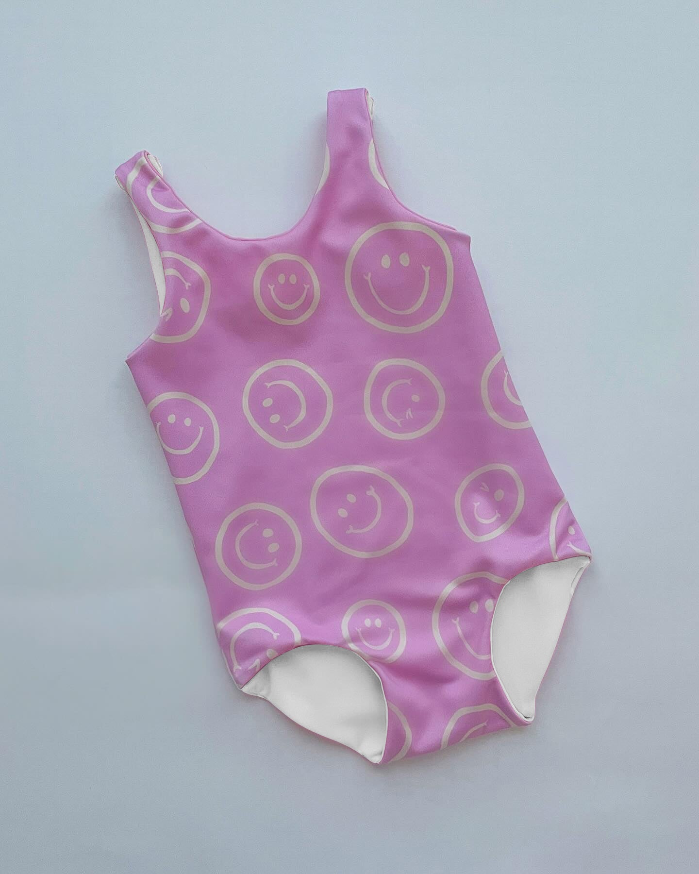 (Pre-order)S0513  Smiling Face Pink Print Girls 1 Pieces Swimsuits