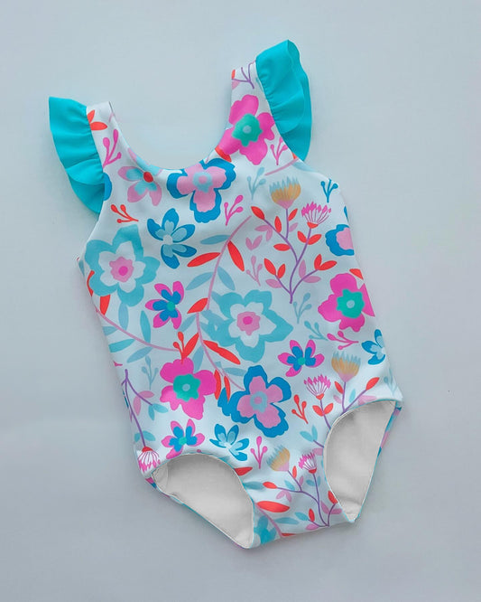 (Pre-order)S0514  Colorful Flowers Print Girls 1 Pieces Swimsuits