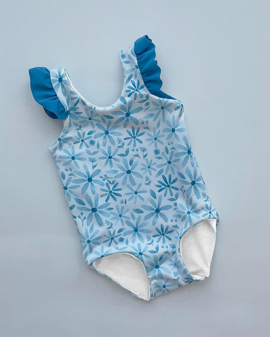 (Pre-order)S0515  Blue Flowers Print Girls 1 Pieces Swimsuits