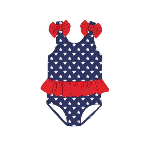 (Pre-order)S0530  Stars Navy Print Girls 4th of July 1 Piece Swimsuits