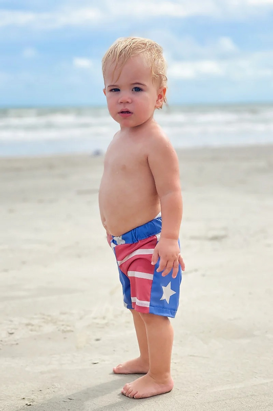(Pre-order)S0537 Red Stripes Stars Print Boys 4th of July Swim Trunks