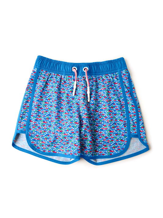 (Pre-order)S0544 Blue Fish Print Boys Summer Swim Trunks