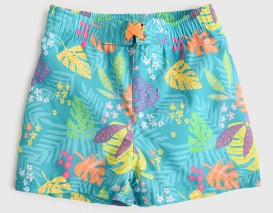(Pre-order)S0545 Colorful Leaf Print Boys Summer Swim Trunks