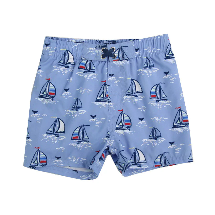 (Pre-order)S0546 Sailboat Blue Print Boys Summer Swim Trunks