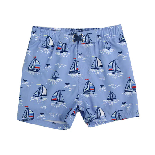 (Pre-order)S0546 Sailboat Blue Print Boys Summer Swim Trunks