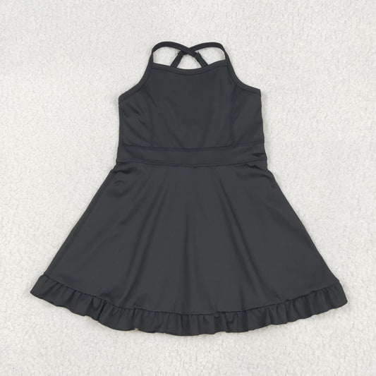 USA-Shop S0552 Black Color Girls Knee Length Shorts Yoga Dress 1 Pieces Swimsuits