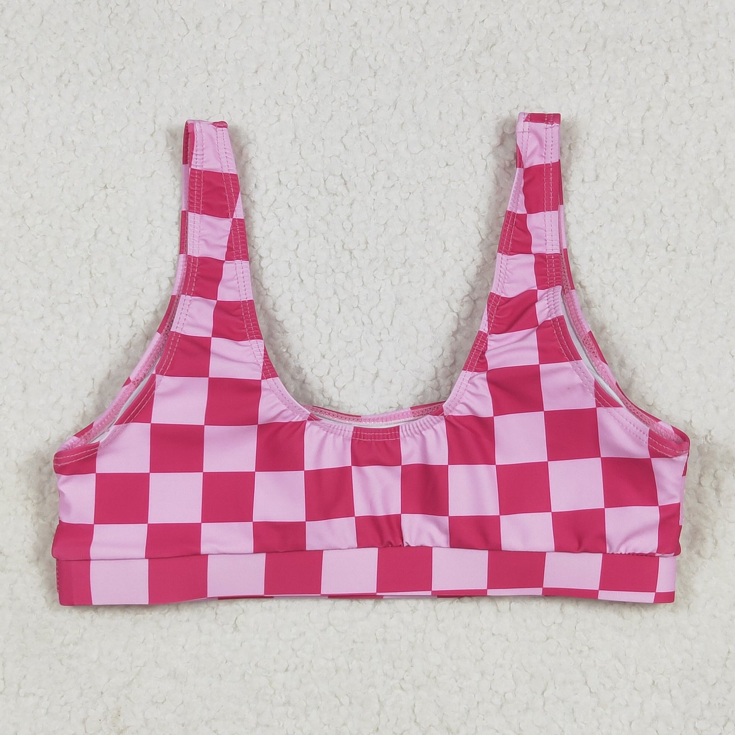 S0559 Adult Pink Plaid Print Woman 2 Pieces Swimsuits