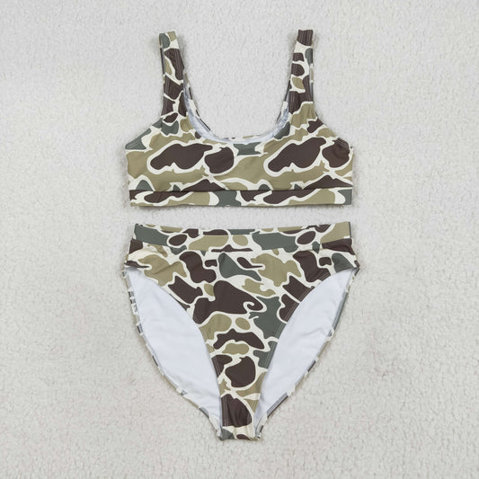 S0569 Adult Camo Print Woman Summer 2 Pieces Swimsuits