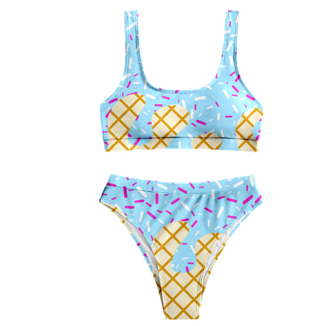 (Pre-order)S0577 Adult Blue Sprinkles Print Woman 2 Pieces Swimsuits