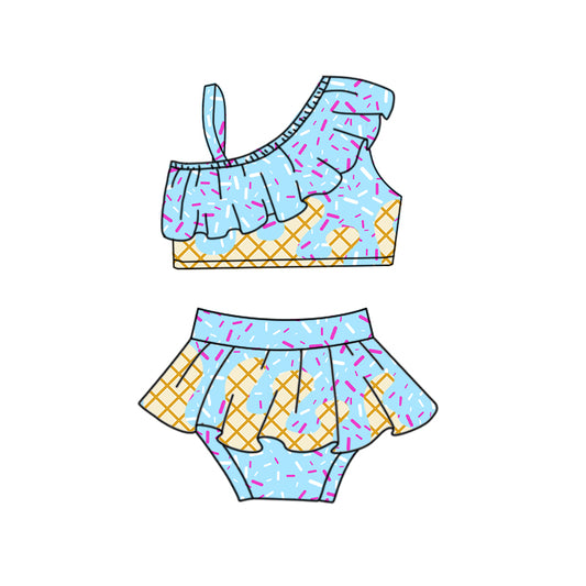 (Pre-order)S0579 Blue Sprinkles Print Girls 2 Pieces Swimsuits