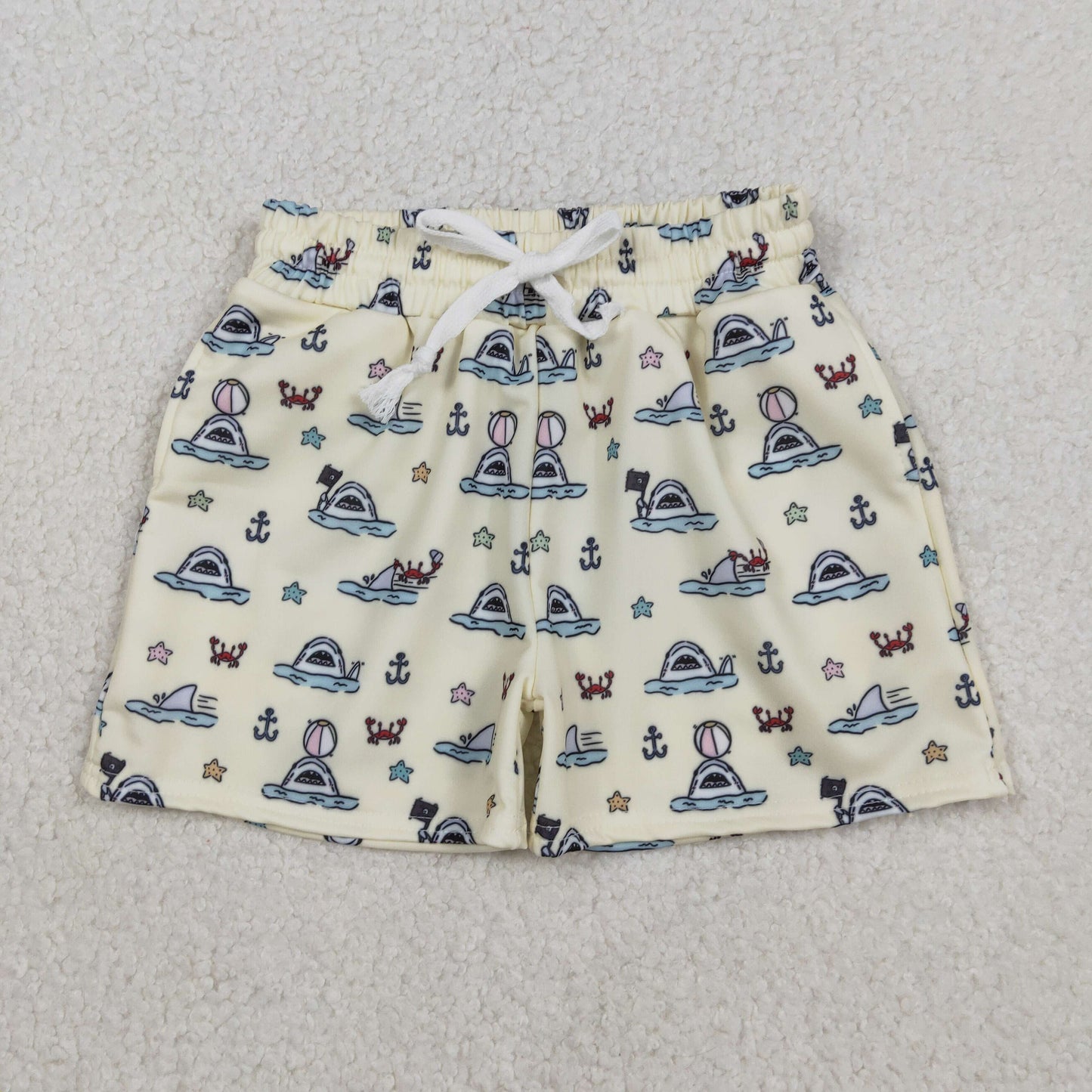 S0584 Shark Balls Stars Print Pockets Boys Summer Swim Trunks