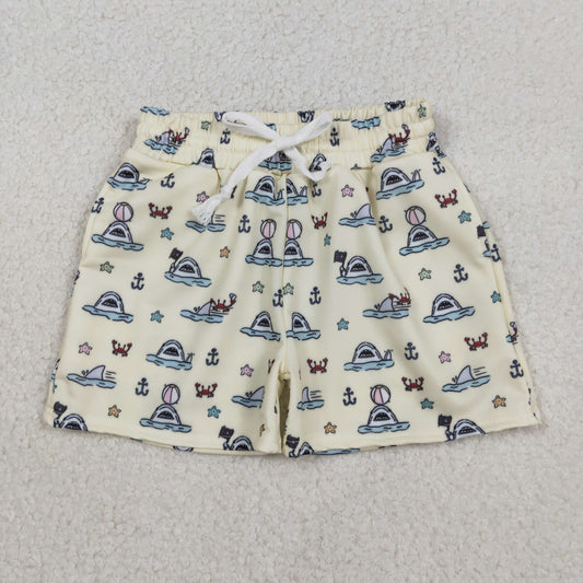 S0584 Shark Balls Stars Print Pockets Boys Summer Swim Trunks