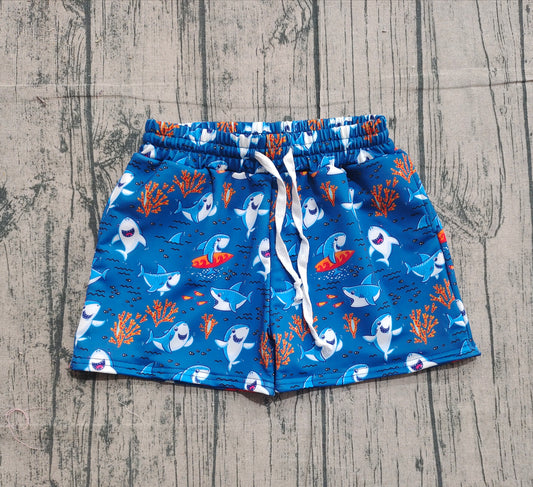 (Pre-order)S0585 Shark Coral Print Boys Summer Swim Trunks