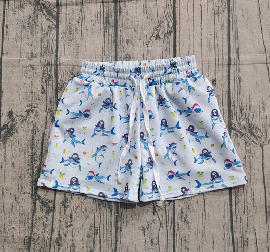 (Pre-order)S0586 Shark Blue Print Boys Summer Swim Trunks